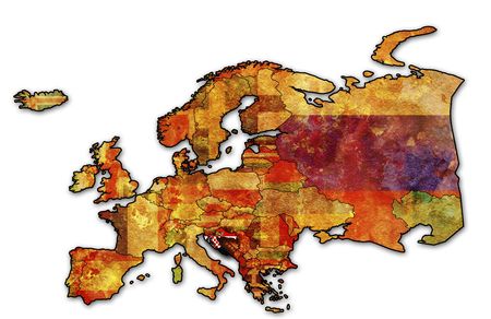 some very old grunge map of croatia with flag on map of europeの写真素材