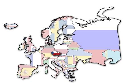 some very old grunge map of czech republic with flag on map of europeの写真素材
