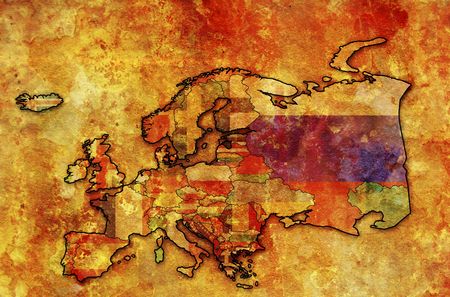 some very old grunge map of european countries with flagsの写真素材