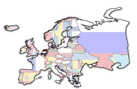some very old grunge map of netherlands with flag on map of europeの写真素材