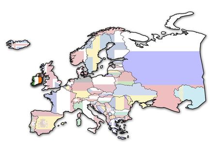 some very old grunge map of ireland with flag on map of europeの写真素材