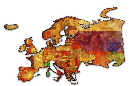 some very old grunge map of italy with flag on map of europeの写真素材