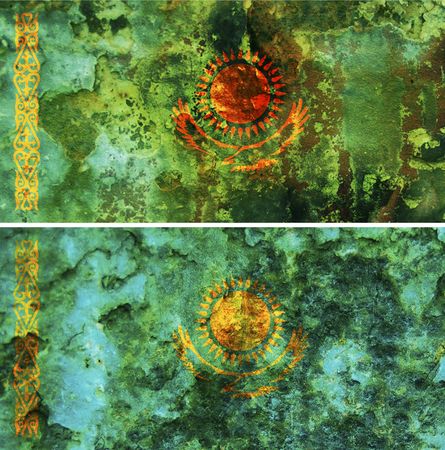 some very old grunge flag of Kazakhstanの写真素材