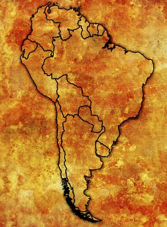 old political map of south america with country territoriesの写真素材