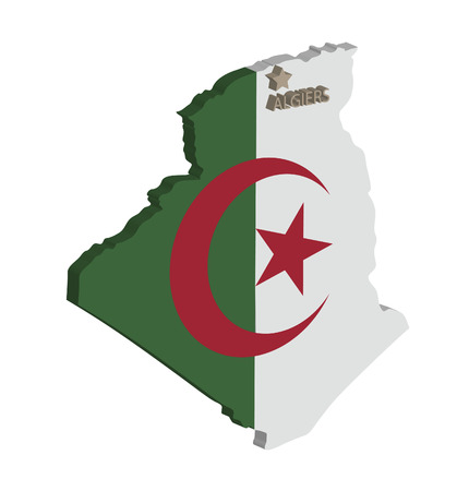 3d map of algeria with flag and capital markedのイラスト素材