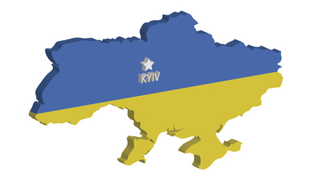 3d map of ukraine with flag and capital markedのイラスト素材
