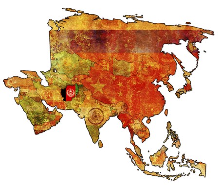 old political map of asia with flag of afghanistanの写真素材