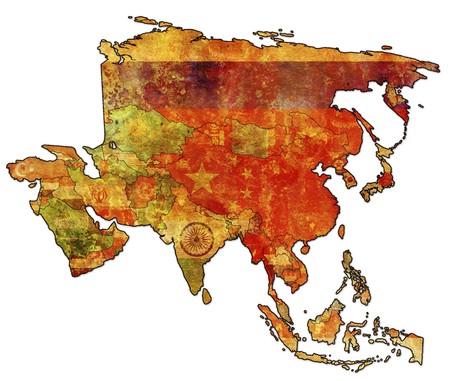 old political map of asia with flagsの写真素材