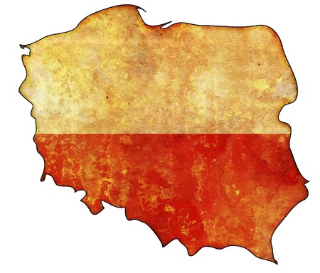 old map of poland with flag on country territoryの写真素材