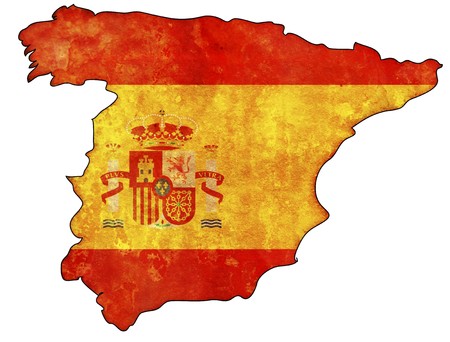 old map of spain with flag on country territoryの写真素材