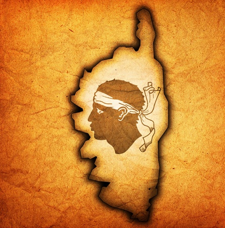 old map with flag of department, administrative region of france called corsicaの写真素材