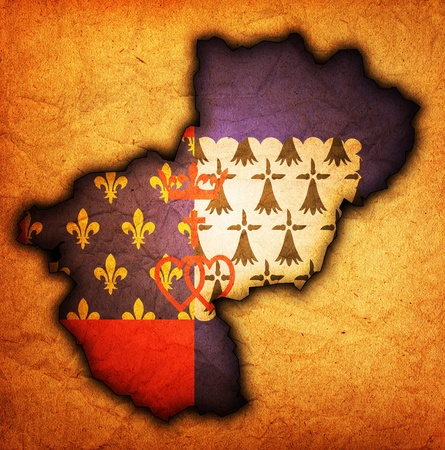 old map with flag of department, administrative region of france called Pays de la Loireの写真素材