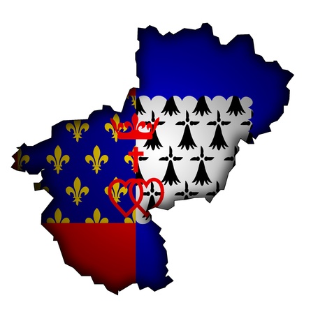 old map with flag of department, administrative region of france called Pays de la Loireの写真素材