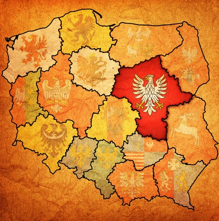 masovian region on administration map of poland with flags of other polish provinces and administrative divisionsの写真素材