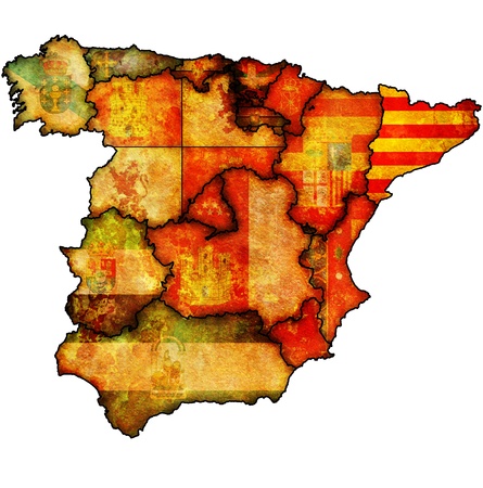 catalonia region on administration map of regions of spain with flags and emblemsの写真素材