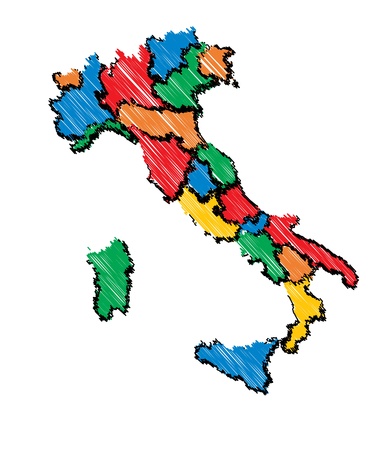 sketch map of italy in child colorsのイラスト素材