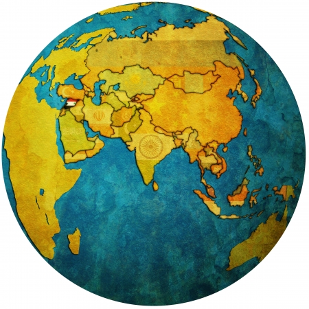 isolated over white territory of syria with flag on globe mapの写真素材