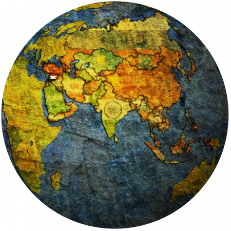 isolated over white territory of syria with flag on globe mapの写真素材