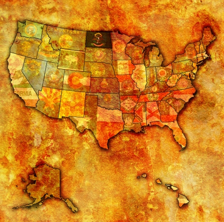 north dakota on old vintage map of usa with state bordersの写真素材