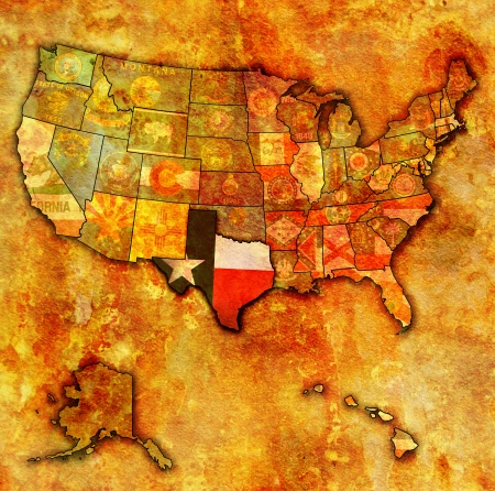 texas on old vintage map of usa with state bordersの写真素材