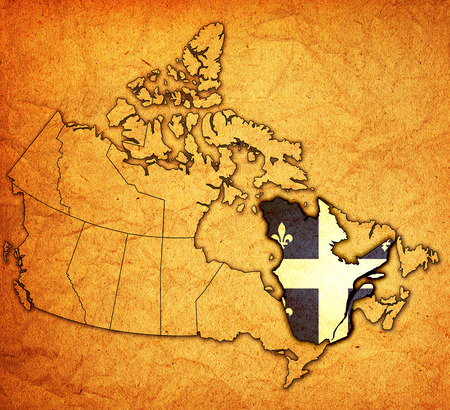 quebec on administration map of canada with flagsの写真素材