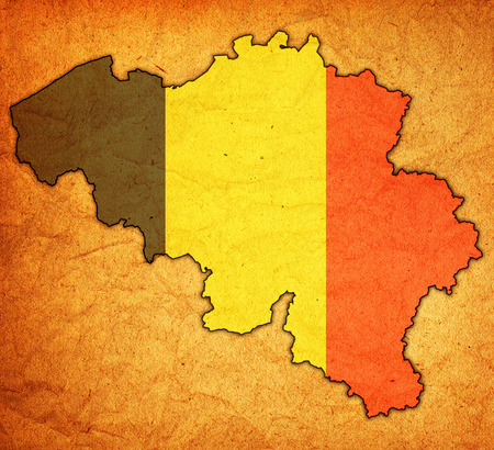 belgium flag on map of the country with borderの写真素材
