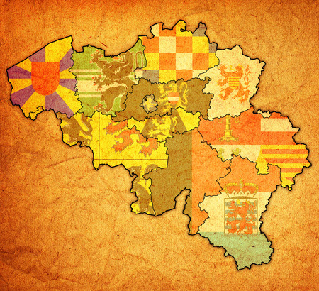 provinces on administration map of belgium with flagsの写真素材