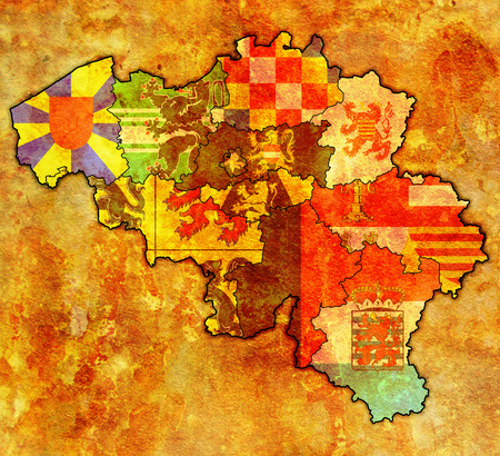 provinces on administration map of belgium with flagsの写真素材