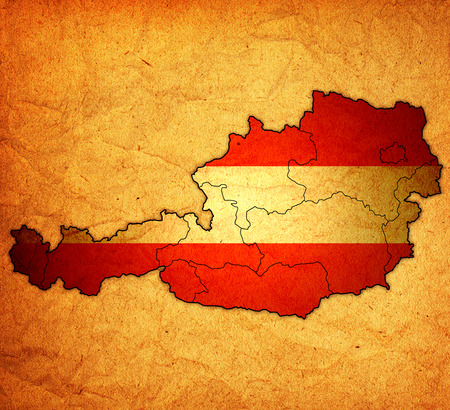 flag of austria on map of administrative divisionsの写真素材