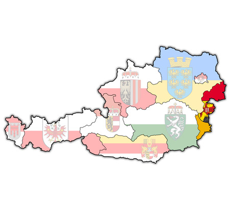 burgenland flag on map of austria with administrative divisionsの写真素材