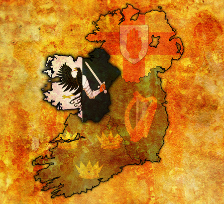 connancht with borders and flags of provinces on map of irelandの写真素材