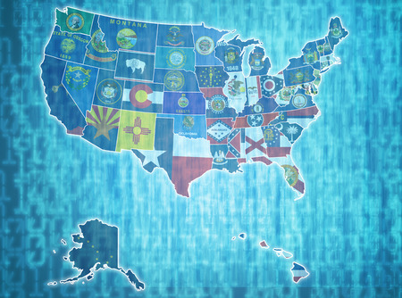 map of usa with administrative divisions over digital backgroundの写真素材