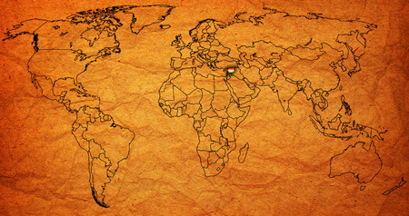 syria flag on old vintage world map with national bordersの写真素材