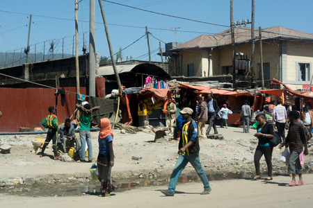 city streets of addis ababa inethiopiaのeditorial素材
