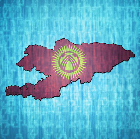 map with flag of kyrgyzstan with national bordersの写真素材