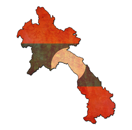 map with flag of Laos with national bordersの写真素材