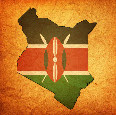 map with flag of kenya with national bordersの写真素材