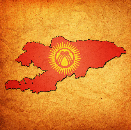 map with flag of kyrgyzstan with national bordersの写真素材