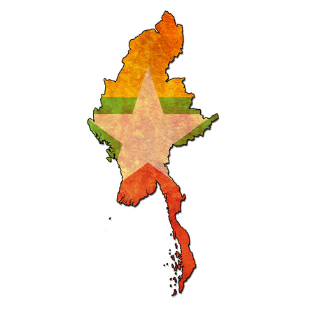 map with flag of myanmar with national bordersの写真素材
