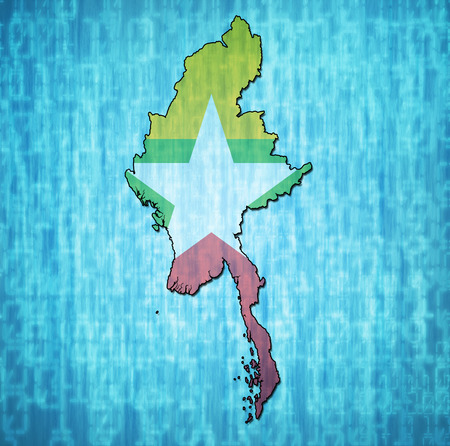 map with flag of myanmar with national bordersの写真素材