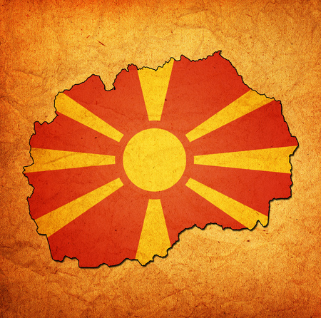 map with flag of macedonia with national bordersの写真素材