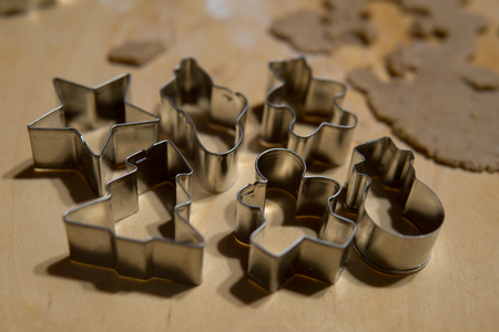 Metal christmas shapes for cutting out from doughの写真素材