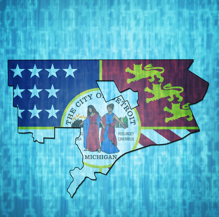 old vintage map of detroit territory with flag の写真素材