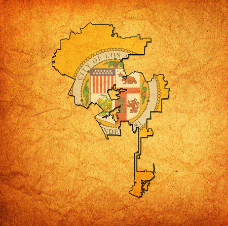 old vintage map of los angeles territory with flag の写真素材