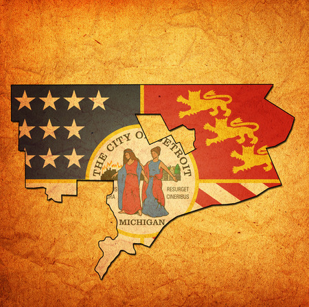 old vintage map of detroit territory with flagの写真素材