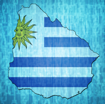 map with flag of uruguay with national bordersの写真素材
