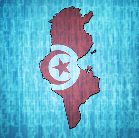 map with flag of tunisia with national bordersの写真素材