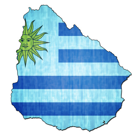 map with flag of uruguay with national bordersの写真素材