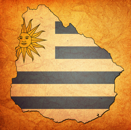 map with flag of uruguay with national bordersの写真素材