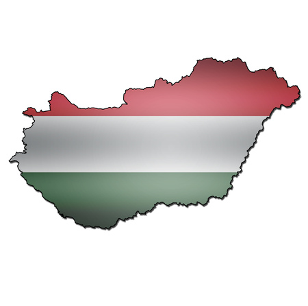 map with flag of hungary with national bordersの写真素材